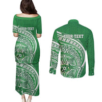 Tonga Liahona High School Personalized Couples Matching Puletasi and Long Sleeve Button Shirt Ngatu Tokelaufeletoa Motifs