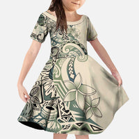 Aloha Hawaii Tapa Family Matching Off The Shoulder Long Sleeve Dress and Hawaiian Shirt Summer Green Hawaiian Ipu - Polynesian Pride