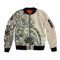 Aloha Hawaii Tapa Sleeve Zip Bomber Jacket Summer Green Hawaiian Ipu - Polynesian Pride