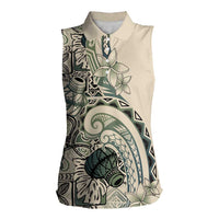 Aloha Hawaii Tapa Women Sleeveless Polo Shirt Summer Green Hawaiian Ipu - Polynesian Pride