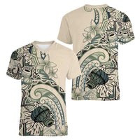 Aloha Hawaii Tapa Women V-Neck T-Shirt Summer Green Hawaiian Ipu - Polynesian Pride