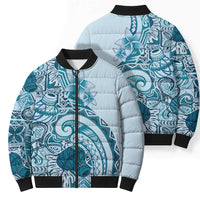 Aloha Hawaii Tapa Bomber Puffer Jacket Cool Turquoise Hawaiian Ipu - Polynesian Pride