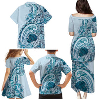 Aloha Hawaii Tapa Family Matching Puletasi and Hawaiian Shirt Cool Turquoise Hawaiian Ipu - Polynesian Pride
