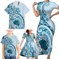 Aloha Hawaii Tapa Family Matching Short Sleeve Bodycon Dress and Hawaiian Shirt Cool Turquoise Hawaiian Ipu - Polynesian Pride