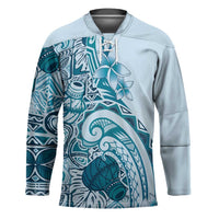 Aloha Hawaii Tapa Hockey Jersey Cool Turquoise Hawaiian Ipu - Polynesian Pride