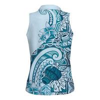 Aloha Hawaii Tapa Women Sleeveless Polo Shirt Cool Turquoise Hawaiian Ipu - Polynesian Pride
