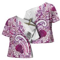 Aloha Hawaii Tapa Cross Shoulder Shirt Vibrant Fuchsia Hawaiian Ipu - Polynesian Pride