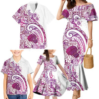 Aloha Hawaii Tapa Family Matching Mermaid Dress and Hawaiian Shirt Vibrant Fuchsia Hawaiian Ipu - Polynesian Pride