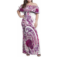 Aloha Hawaii Tapa Family Matching Off Shoulder Maxi Dress and Hawaiian Shirt Vibrant Fuchsia Hawaiian Ipu - Polynesian Pride