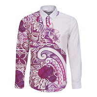 Aloha Hawaii Tapa Long Sleeve Button Shirt Vibrant Fuchsia Hawaiian Ipu - Polynesian Pride