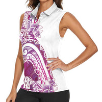 Aloha Hawaii Tapa Women Sleeveless Polo Shirt Vibrant Fuchsia Hawaiian Ipu - Polynesian Pride