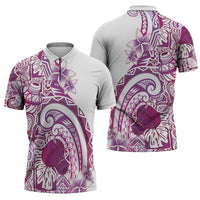 Aloha Hawaii Tapa Zipper Polo Shirt Vibrant Fuchsia Hawaiian Ipu - Polynesian Pride