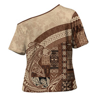 Samoa Mamanu Siapo Mocha Cross Shoulder Shirt Tatau Malie