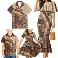 Samoa Mamanu Siapo Mocha Family Matching Mermaid Dress and Hawaiian Shirt Tatau Malie