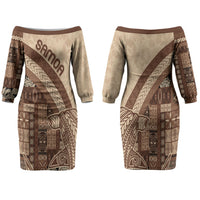 Samoa Mamanu Siapo Mocha Family Matching Off The Shoulder Long Sleeve Dress and Hawaiian Shirt Tatau Malie