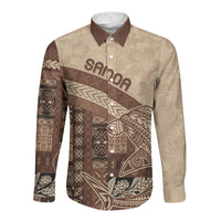 Samoa Mamanu Siapo Mocha Long Sleeve Button Shirt Tatau Malie