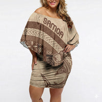 Samoa Mamanu Siapo Mocha Off Shoulder Short Dress Tatau Malie
