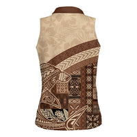 Samoa Mamanu Siapo Mocha Women Sleeveless Polo Shirt Tatau Malie