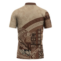 Samoa Mamanu Siapo Mocha Zipper Polo Shirt Tatau Malie