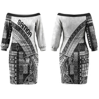 Samoa Mamanu Siapo Classic Black Family Matching Off The Shoulder Long Sleeve Dress and Hawaiian Shirt Tatau Malie