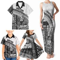 Samoa Mamanu Siapo Classic Black Family Matching Tank Maxi Dress and Hawaiian Shirt Tatau Malie