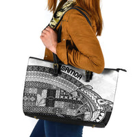 Samoa Mamanu Siapo Classic Black Leather Tote Bag Tatau Malie
