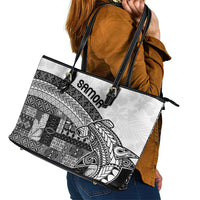 Samoa Mamanu Siapo Classic Black Leather Tote Bag Tatau Malie