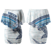 Samoa Mamanu Siapo Royal Blue Couples Matching Off Shoulder Short Dress and Hawaiian Shirt Tatau Malie