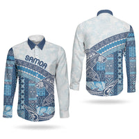 Samoa Mamanu Siapo Royal Blue Couples Matching Puletasi and Long Sleeve Button Shirt Tatau Malie