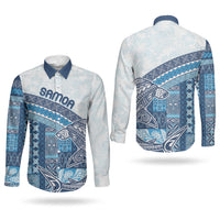 Samoa Mamanu Siapo Royal Blue Couples Matching Summer Maxi Dress and Long Sleeve Button Shirt Tatau Malie
