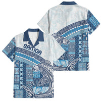Samoa Mamanu Siapo Royal Blue Family Matching Off Shoulder Short Dress and Hawaiian Shirt Tatau Malie