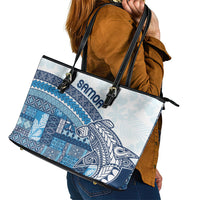 Samoa Mamanu Siapo Royal Blue Leather Tote Bag Tatau Malie