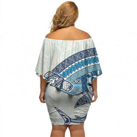 Samoa Mamanu Siapo Royal Blue Off Shoulder Short Dress Tatau Malie