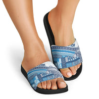 Samoa Mamanu Siapo Royal Blue Slide Sandals Tatau Malie