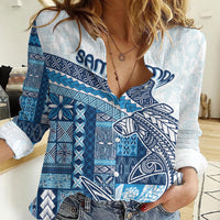 Samoa Mamanu Siapo Royal Blue Women Casual Shirt Tatau Malie