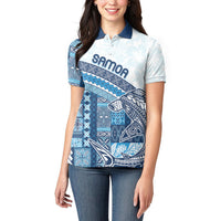 Samoa Mamanu Siapo Royal Blue Women Polo Shirt Tatau Malie