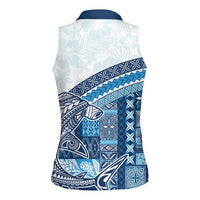 Samoa Mamanu Siapo Royal Blue Women Sleeveless Polo Shirt Tatau Malie