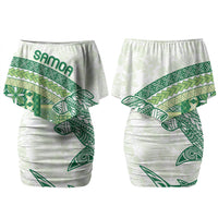 Samoa Mamanu Siapo Forest Green Couples Matching Off Shoulder Short Dress and Long Sleeve Button Shirt Tatau Malie