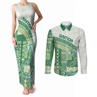 Samoa Mamanu Siapo Forest Green Couples Matching Tank Maxi Dress and Long Sleeve Button Shirt Tatau Malie