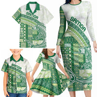 Samoa Mamanu Siapo Forest Green Family Matching Long Sleeve Bodycon Dress and Hawaiian Shirt Tatau Malie