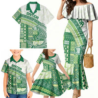 Samoa Mamanu Siapo Forest Green Family Matching Mermaid Dress and Hawaiian Shirt Tatau Malie