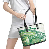 Samoa Mamanu Siapo Forest Green Leather Tote Bag Tatau Malie