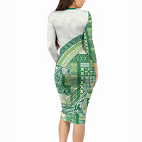 Samoa Mamanu Siapo Forest Green Long Sleeve Bodycon Dress Tatau Malie
