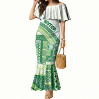 Samoa Mamanu Siapo Forest Green Mermaid Dress Tatau Malie