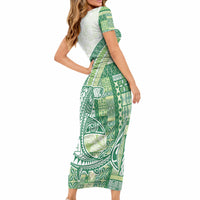 Samoa Mamanu Siapo Forest Green Short Sleeve Bodycon Dress Tatau Malie