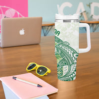 Samoa Mamanu Siapo Forest Green Tumbler With Handle Tatau Malie