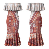 Samoa Mamanu Siapo Crimson Couples Matching Mermaid Dress and Hawaiian Shirt Tatau Malie