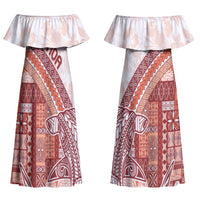 Samoa Mamanu Siapo Crimson Couples Matching Off Shoulder Maxi Dress and Hawaiian Shirt Tatau Malie