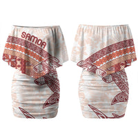 Samoa Mamanu Siapo Crimson Couples Matching Off Shoulder Short Dress and Long Sleeve Button Shirt Tatau Malie