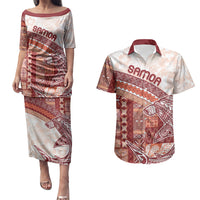 Samoa Mamanu Siapo Crimson Couples Matching Puletasi and Hawaiian Shirt Tatau Malie